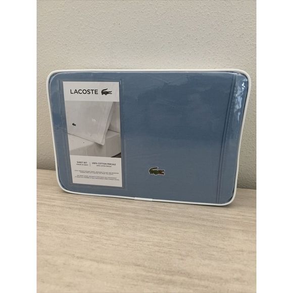 Lacoste 4-Piece QUEEN Sheet Set Allure Blue 100% Cotton Percale $120+ - Picture 1 of 8
